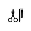 Hairdressing tools black icon concept. Hairdressing tools flat vector symbol, sign, illustration. Royalty Free Stock Photo