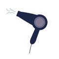 Hairdryer blowing. Hair dryer blower icon. Blowdryer device for drying with hot air stream. Working equipment, side view