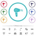 Hairdryer flat color icons in circle shape outlines