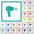 Hairdryer flat color icons with quadrant frames