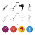 Hairdryer, hair dryer, lotion, scissors. Hairdresser set collection icons in black,flat,outline style vector symbol