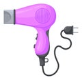 Hairdryer icon. Cartoon pink electric hair blowing device