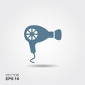 Hairdryer Icon in flat style isolated on grey background.