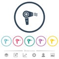 Hairdryer with propeller flat color icons in round outlines