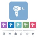 Hairdryer with propeller flat icons on color rounded square backgrounds