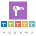 Hairdryer with propeller flat white icons in square backgrounds