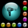 Hairdryer with propeller icons in color illuminated glass buttons Royalty Free Stock Photo