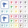 Hairdryer with propeller outlined flat color icons