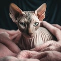 Hairless Donskoy Cat on Fuzzy Blanket