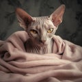 Hairless Donskoy Cat on Fuzzy Blanket