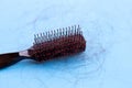 Hairs loss fall in comb on blue
