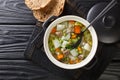 Hairst Bree Harvest Broth traditional Scottish recipe for a classic hearty broth of lamb meat mixed vegetables. Horizontal top Royalty Free Stock Photo