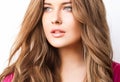 Hairstyle, beauty and hair care, beautiful woman with long natural brown hair, glamour portrait for hair salon and