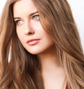 Hairstyle, beauty and hair care, beautiful woman with long natural brown hair, glamour portrait for hair salon and