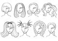 Hairstyle elements for salon with face.Vector silh