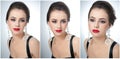 Hairstyle and make up - beautiful female art portrait with earrings. Elegance. Genuine natural brunette with jewelry Royalty Free Stock Photo