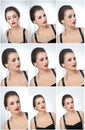 Hairstyle and make up - beautiful female art portrait with earrings. Elegance. Genuine natural brunette with jewelry Royalty Free Stock Photo