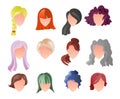 Hairstyle silhouette set. Woman, girl, female hair, face. Beauty Vector, flat avatars. Beautiful hair styles icon Royalty Free Stock Photo