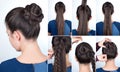Hairstyle tutorial bun with plait Royalty Free Stock Photo