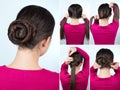 Hairstyle twisted bun tutorial Royalty Free Stock Photo