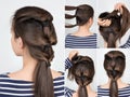 Hairstyle twisted pony tail tutorial Royalty Free Stock Photo