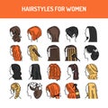 Hairstyles for women color line icons set. Pictograms for web page Royalty Free Stock Photo