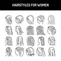 Hairstyles for women color line icons set. Pictograms for web page Royalty Free Stock Photo