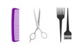 Hairstyling Tool with Comb and Scissors for Doing Hair Vector Set