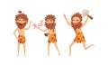 Hairy Bearded Stone Age Man Character Waving Hand, Running with Hammer and Engaged in Cave Drawing Vector Illustration Royalty Free Stock Photo