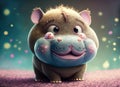 hairy cheerful baby hippo with big eyes