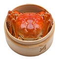 Hairy crabs in Bamboo steamer Isolated on white Royalty Free Stock Photo