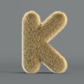 Hairy font, furry alphabet, 3d rendering, letter K Royalty Free Stock Photo