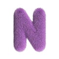 Hairy font, furry alphabet, 3d rendering, letter N