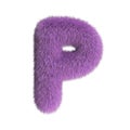 Hairy font, furry alphabet, 3d rendering, letter P