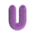 Hairy font, furry alphabet, 3d rendering, letter U Royalty Free Stock Photo