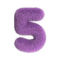 Hairy font, furry alphabet, 3d rendering, number 5