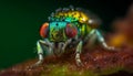 Hairy housefly green eye in extreme close up generated by AI