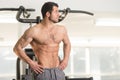 Hairy Muscular Man Flexing Muscles In Gym Royalty Free Stock Photo