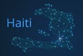 Haiti communication network map.Vector low poly image of a global map with lights in the form of cities in or population
