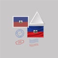 HAITI flag postage stamp set, isolated on gray background.