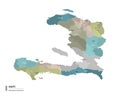 Haiti higt detailed map with subdivisions. Administrative map of Haiti with districts and cities name, colored by states and