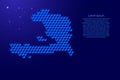 Haiti map from 3D classic blue color cubes isometric abstract concept, square pattern, angular geometric shape, glowing stars.