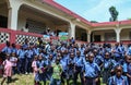Haitian elementary school children gather outside in rural Haiti. Royalty Free Stock Photo