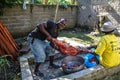 Fresh beef is butchered in a rural Haitian community.