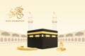 Hajj. Eid Mubarak. Umrah pilgrimage. Adha and Kaaba. Haj or Haji. Ramadan festival. Umroh mosque. Greeting card. 3D Royalty Free Stock Photo