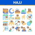 Hajj Islamic Religion Collection Icons Set Vector