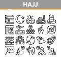 Hajj Islamic Religion Collection Icons Set Vector