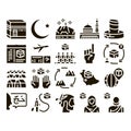 Hajj Islamic Religion Glyph Set Vector