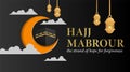 Hajj Mabrour Background with Kaaba, Lantern, and 3d Crescent Moon Royalty Free Stock Photo