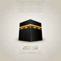 Hajj Mabrour with Eid Adha Arabic Calligraphy, Kaaba, and Pattern Vector Illustration